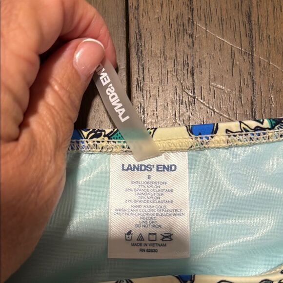 Lands' End Floral Blue Cream Swim Tank Top size 8 - Picture 3 of 7